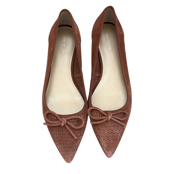 Ann Taylor Brown Suede Pointy Toe Ballet Flats Bow on Front Womens Size 9.5 - Picture 3 of 7